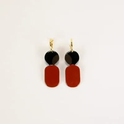 Bijoux - Mini Créoles en corne noire et laque Kaki - L INDOCHINEUR X RIVÊT