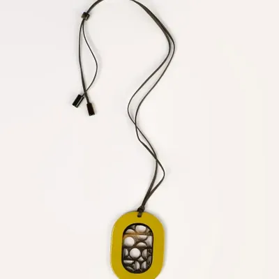 Bijoux - Pendentif oval Bauhaus en sabot de buffle et laque ivoire - L INDOCHINEUR X RIVÊT