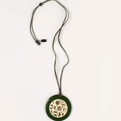 Jewelry - Bauhaus round pendant in buffalo hoof and beige and khaki lacquer - L INDOCHINEUR X RIVÊT