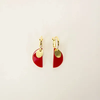 Jewelry - Croisant brass hoop earrings in 2 parts with red lacquered horn - L INDOCHINEUR X RIVÊT