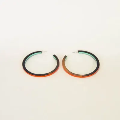 Jewelry - Big hoop earrings in hoof with beige and khaki lacquer - L INDOCHINEUR X RIVÊT