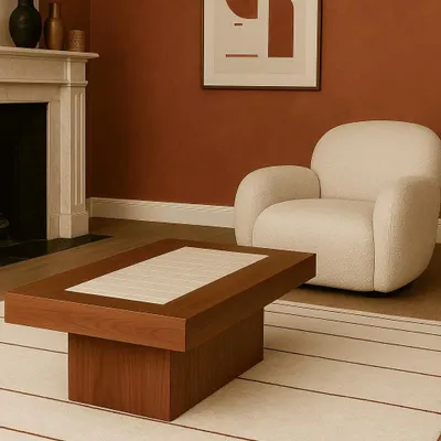 Coffee tables - Walnut and Italian ceramic coffee table - STUDIO GAÏA