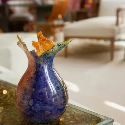 Vases - Vase Bloom en verre soufflé, bleu et orange - ANTHOLOGIST
