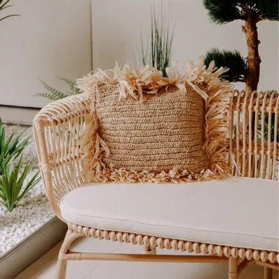 Cushions - JORDI - Removable natural raffia cushion with zip - HYDILE