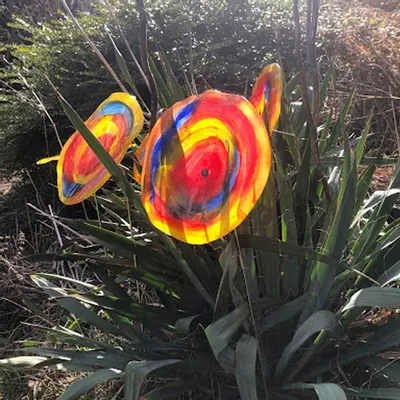 Floral decoration - Large Yellow-Blue Glass Flower (50cm stem) - CARNEOL GLASS