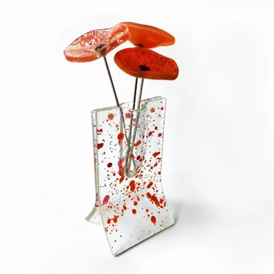 Vases - Small 8X13 Cm Spotty Vase With 3 Small Flowers In Orange-Red - CARNEOL GLASS