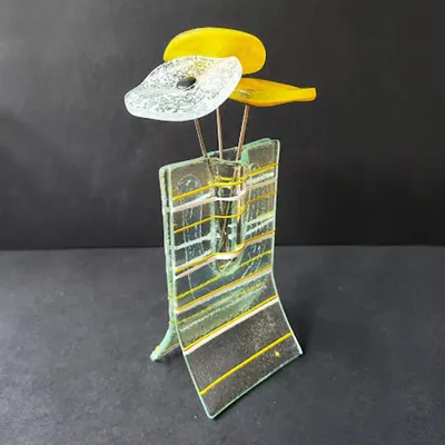 Vases - Petit vase rayé blanc-jaune de 8 x 13 cm - CARNEOL GLASS