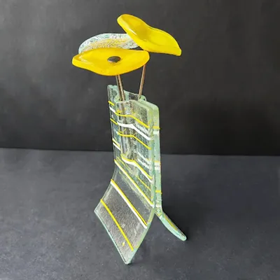 Vases - Small 8X13 Cm Striped Vase In White-Yellow - CARNEOL GLASS