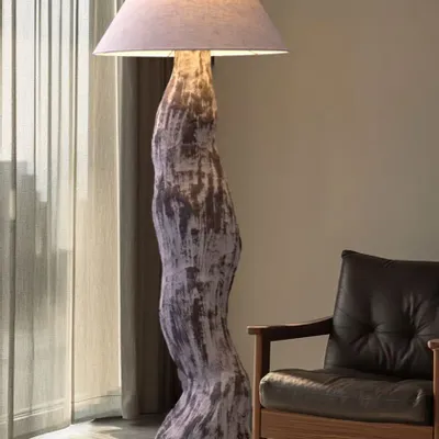 Floor lamps - MA Floor Lamp – Handcrafted Sculptural Lighting with Linen Shade - PLETOSTUDIO