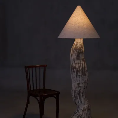 Floor lamps - MA Floor Lamp – Handcrafted Sculptural Lighting with Linen Shade - PLETOSTUDIO