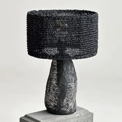 Table lamps - Smola Table Lamp – Handmade Raffia Shade & Sculptural Base Lighting - PLETOSTUDIO