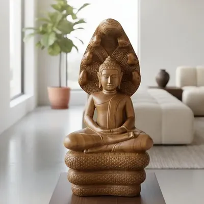 Sculptures, statuettes and miniatures - Buddha protected by Naga - SATCHA