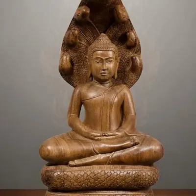 Sculptures, statuettes and miniatures - Buddha protected by Naga - SATCHA