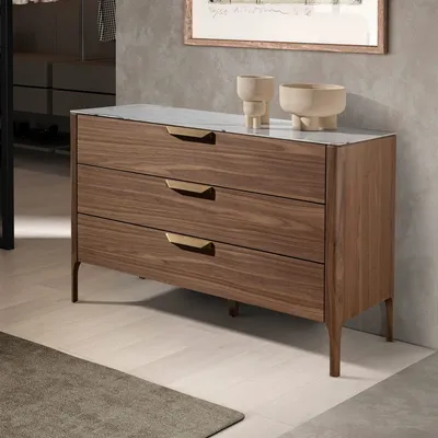 Chests of drawers - Walnut and fiberglass marble-effect dresser - ANGEL CERDÁ