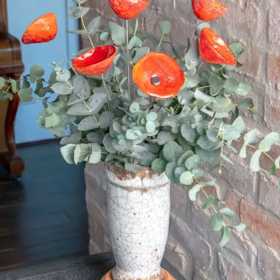Floral decoration - Calabel flower for outdoor in cream -orange color - CARNEOL GLASS