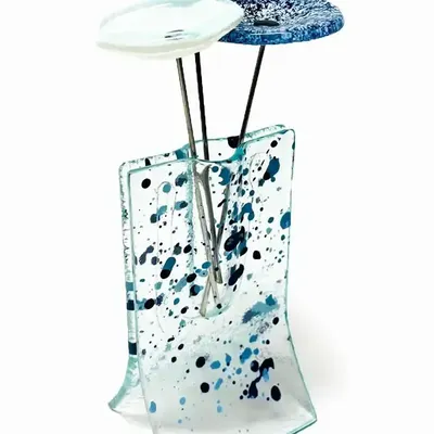 Vases - Petit vase transparent tacheté rouge-blanc-noir 8x13 cm avec 3 petites fleurs - CARNEOL GLASS