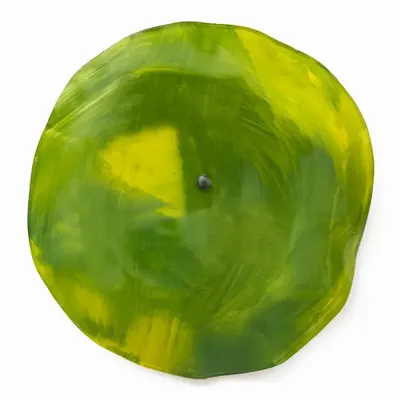 Floral decoration - Large size glass flower for outdoor use in yellow, light green colour with 50 cm stainless steel stem - CARNEOL GLASS