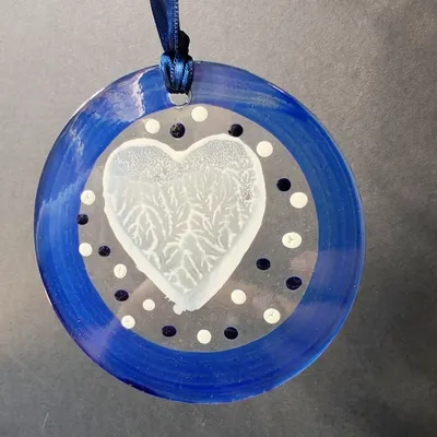 Other Christmas decorations - Blue hand-painted heart-shaped glass ornament - CARNEOL GLASS
