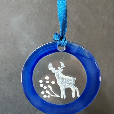 Other Christmas decorations - Blue hand-painted reindeer glass ornament - CARNEOL GLASS