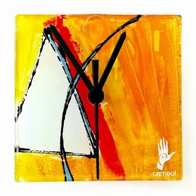 Horloges - Horloge murale Geometry orange-blanc 13x13 cm - CARNEOL GLASS