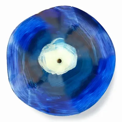 Floral decoration - Extra large round glass flower for outdoor use in swirling d.blue-white colours with 1 meter stainless steel stem - CARNEOL GLASS