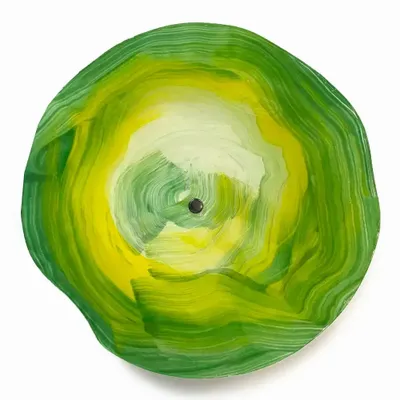 Floral decoration - Yellow-Green large (18 cm) swirling  glass flower - CARNEOL GLASS