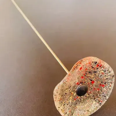 Floral decoration - Round small glass flower for outdoor use in transparent, red, black, gold colour with 43 cm stainless steel stem - CARNEOL GLASS