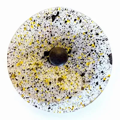 Floral decoration - Round small glass flower for outdoor use in transparent, yellow, black colour with 43 cm stainless steel stem - CARNEOL GLASS