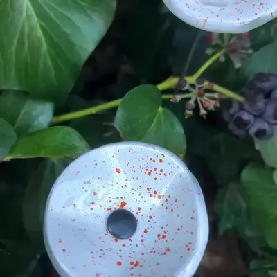 Floral decoration - Round small flower for outdoor use in white-orange colour - CARNEOL GLASS