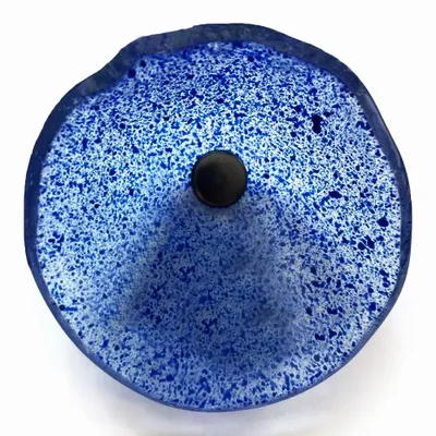 Floral decoration - Medium -sized glass calabel flower for outdoor in transparent-dark blue colour with 43 cm stainless steel stem. - CARNEOL GLASS