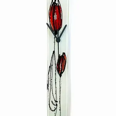 Horloges - Horloge murale tulipe avec tulipes rouge-orange 6x41 cm - CARNEOL GLASS