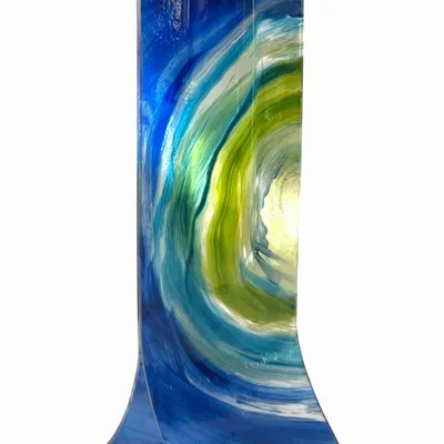 Vases - Vase bleu-vert avec peinture brûlée. V80 - 14 x 36 pouces - CARNEOL GLASS
