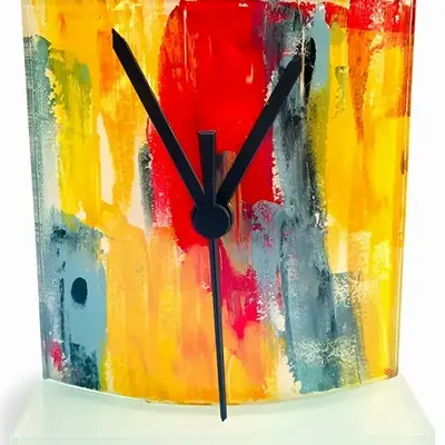 Clocks - Amasonas yellow-blue table clock in size 12x14 cm - CARNEOL GLASS