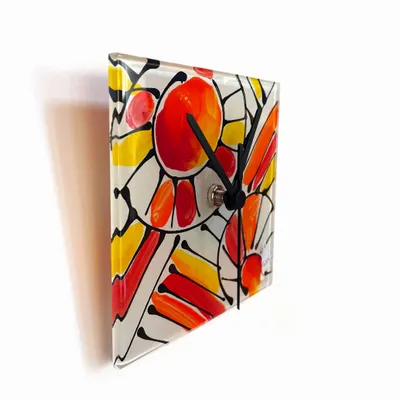Horloges - Horloge murale andalouse orange-rouge 13x13 cm - CARNEOL GLASS