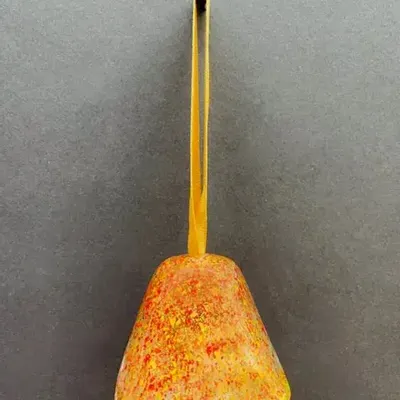 Other Christmas decorations - Large transparent-orange-yellow glass bell on elegant ribbon hanger - CARNEOL GLASS