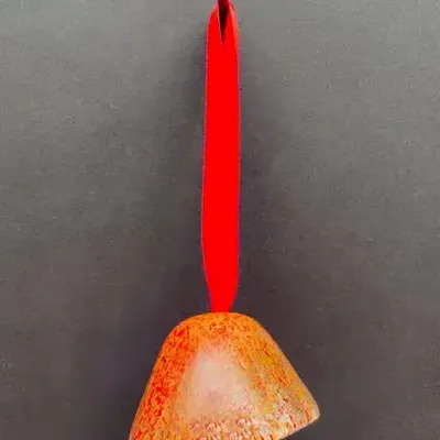 Other Christmas decorations - Large transparent-orange-red glass bell on elegant ribbon hanger - CARNEOL GLASS