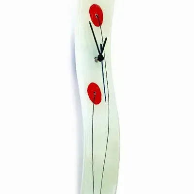Clocks - Poppy white-red wall clock 10x41 cm - CARNEOL GLASS