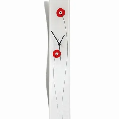 Clocks - Poppy white-red wall clock 10x70 cm - CARNEOL GLASS