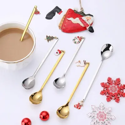 Décorations pour tables de Noël - Set de 6 Cuillères de Noël avec décorations - Or ou Argent - SOSTRAW & SMARTTHINGS