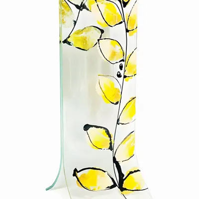 Vases - Vase with transparent base, yellow-gold leaf design in 14x36 size - CARNEOL GLASS