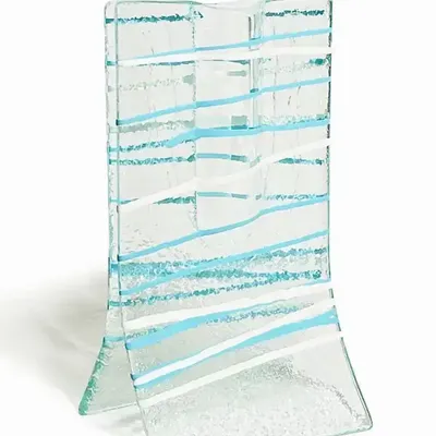 Vases - Small transparent vase with light blue-white stripes in 8x13 cm - CARNEOL GLASS
