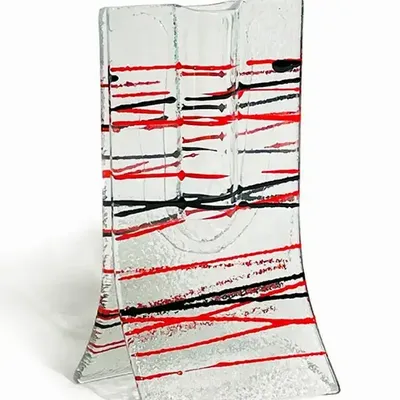 Vases - Small transparent vase with red-black stripes in 8x13 cm - CARNEOL GLASS