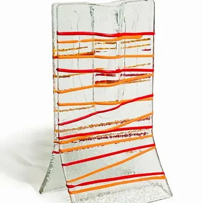 Vases - Petit vase transparent à rayures rouge-orange en 8x13 cm - CARNEOL GLASS