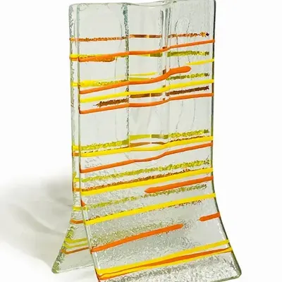 Vases - Petit vase transparent à rayures jaune-orange en 8x13 cm - CARNEOL GLASS