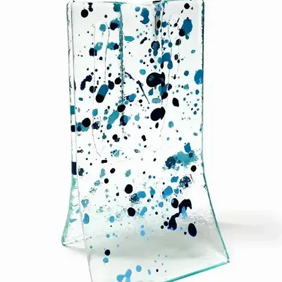 Vases - Small 8x13 cm transparent vase with light blue-dark blue spots - CARNEOL GLASS