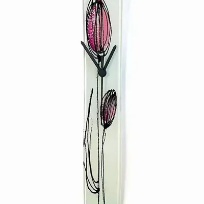 Horloges - Horloge murale tulipe avec tulipes fuscia 6x41 cm - CARNEOL GLASS