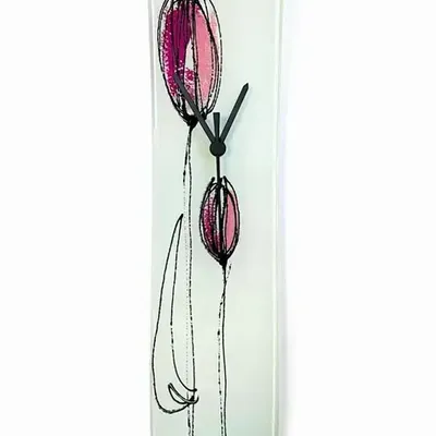 Clocks - Tulip wall clock with fuscia tulips 10x41 cm - CARNEOL GLASS