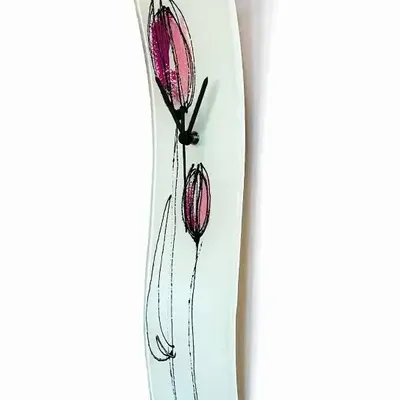 Clocks - Tulip wall clock with fuscia tulips 10x41 cm - CARNEOL GLASS