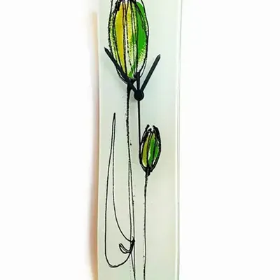 Clocks - Tulip wall clock with yellow-green tulips 10x41 cm - CARNEOL GLASS