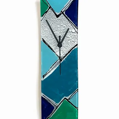 Clocks - Patchwork Dark Blue-Silver Wall clock 10x41 cm - CARNEOL GLASS